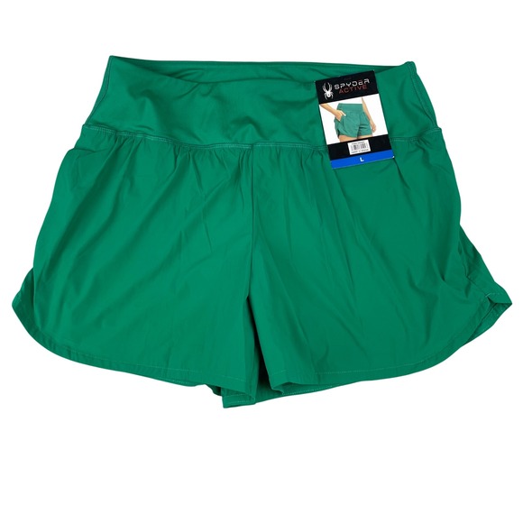 Spyder Pants - Spyder Active Womens Green Athletic Running Shorts Side Pockets Size L NWT